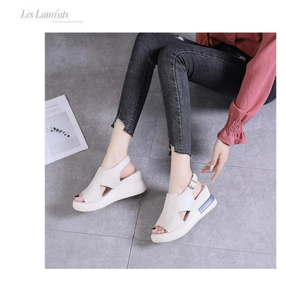 Wedge Shoes for Women Sandals Solid Color Open Toe High Heels Casual Ladies Buckle Strap Fashion Female Sandalias