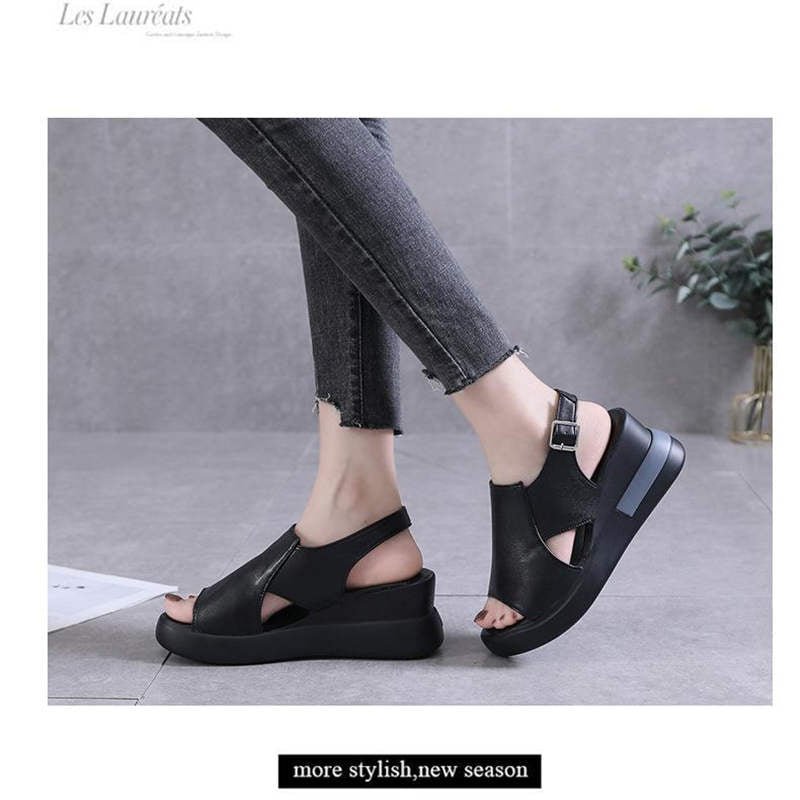 Wedge Shoes for Women Sandals Solid Color Open Toe High Heels Casual Ladies Buckle Strap Fashion Female Sandalias