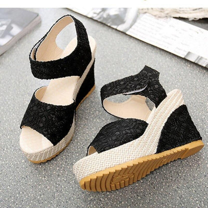 Lace Hollow Gladiator Wedges Shoe