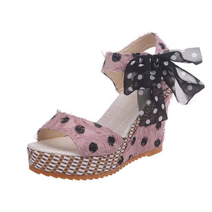 Dot Bowknot Design Platform Wedge Sandal