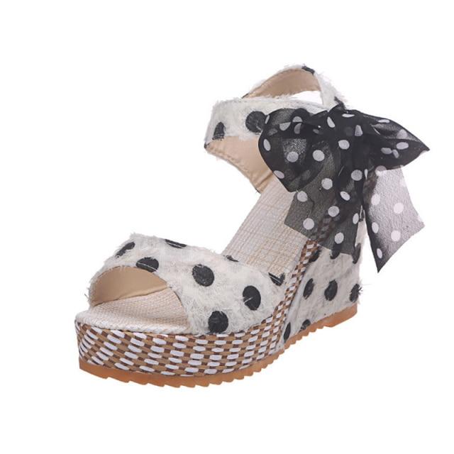 Dot Bowknot Design Platform Wedge Sandal